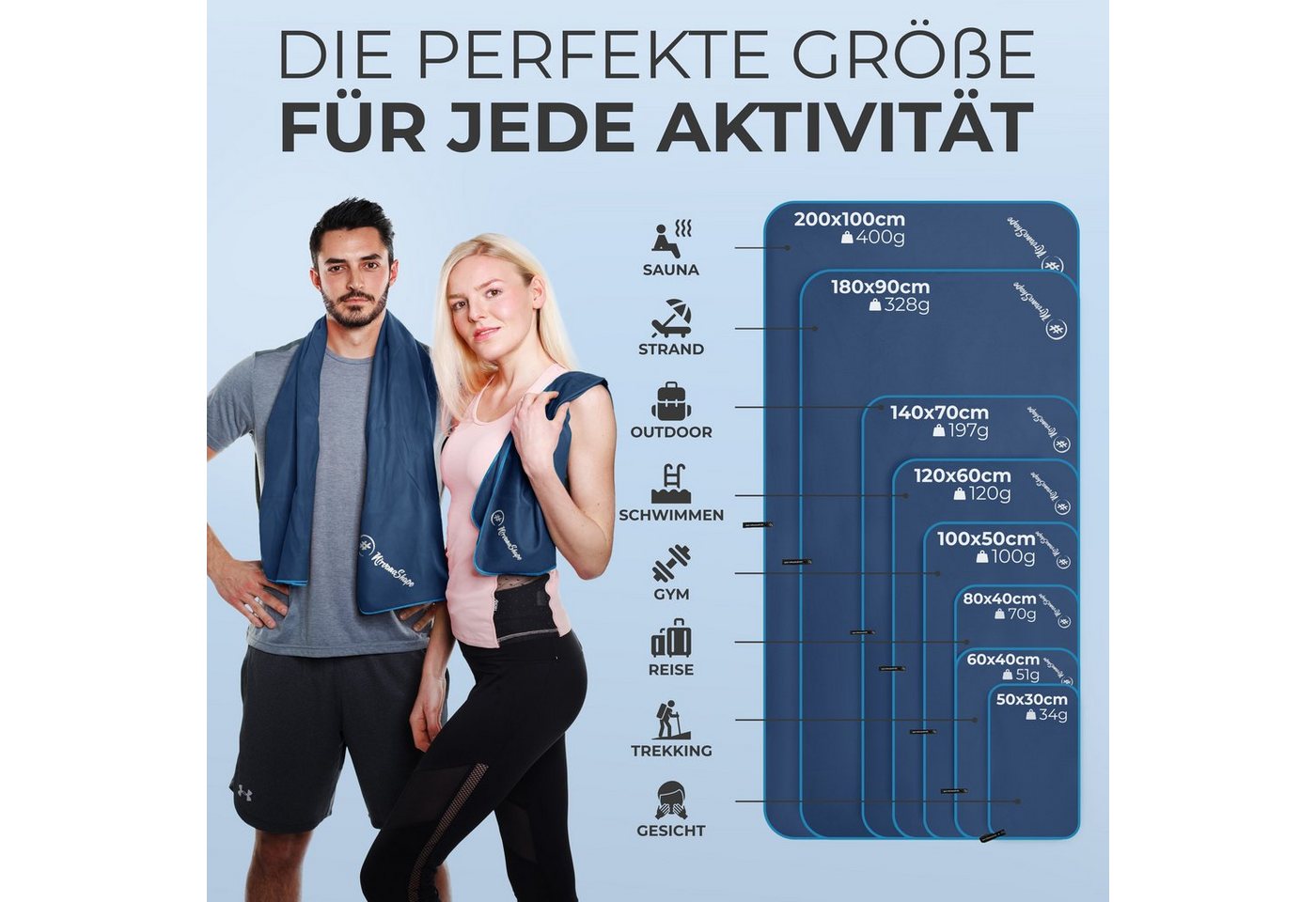 NirvanaShape Sporthandtuch Mikrofaser Handtuch, Badehandtuch, Reisehandtuch, Sporthandtuch, saugfähig, leicht, schnelltrocknend, für Reisen, Fitness, Yoga, Saun – Bild 4 von 5