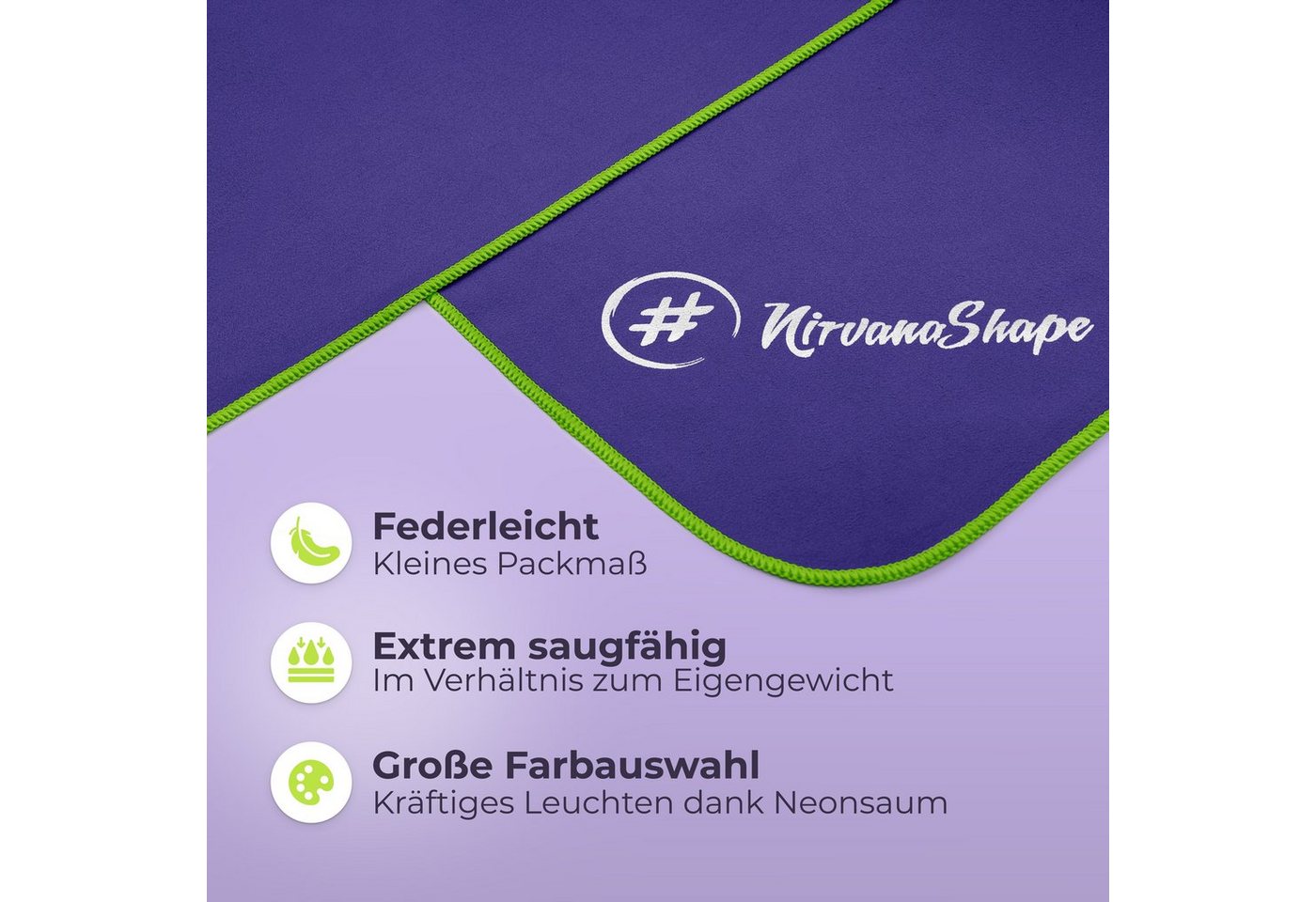 NirvanaShape Sporthandtuch Mikrofaser Handtuch, Badehandtuch, Reisehandtuch, Sporthandtuch, saugfähig, leicht, schnelltrocknend, für Reisen, Fitness, Yoga, Saun – Bild 2 von 5