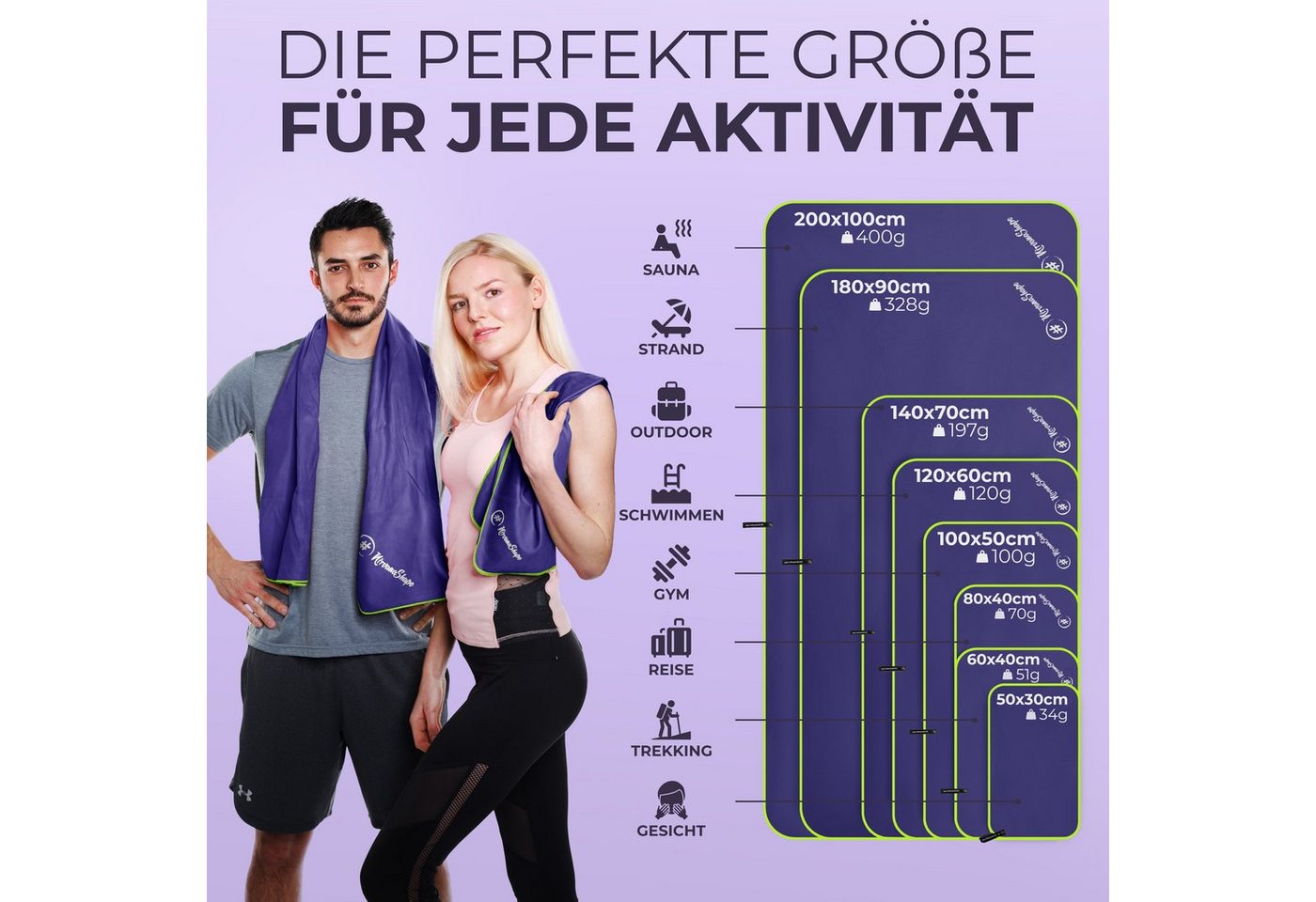 NirvanaShape Sporthandtuch Mikrofaser Handtuch, Badehandtuch, Reisehandtuch, Sporthandtuch, saugfähig, leicht, schnelltrocknend, für Reisen, Fitness, Yoga, Saun – Bild 4 von 5
