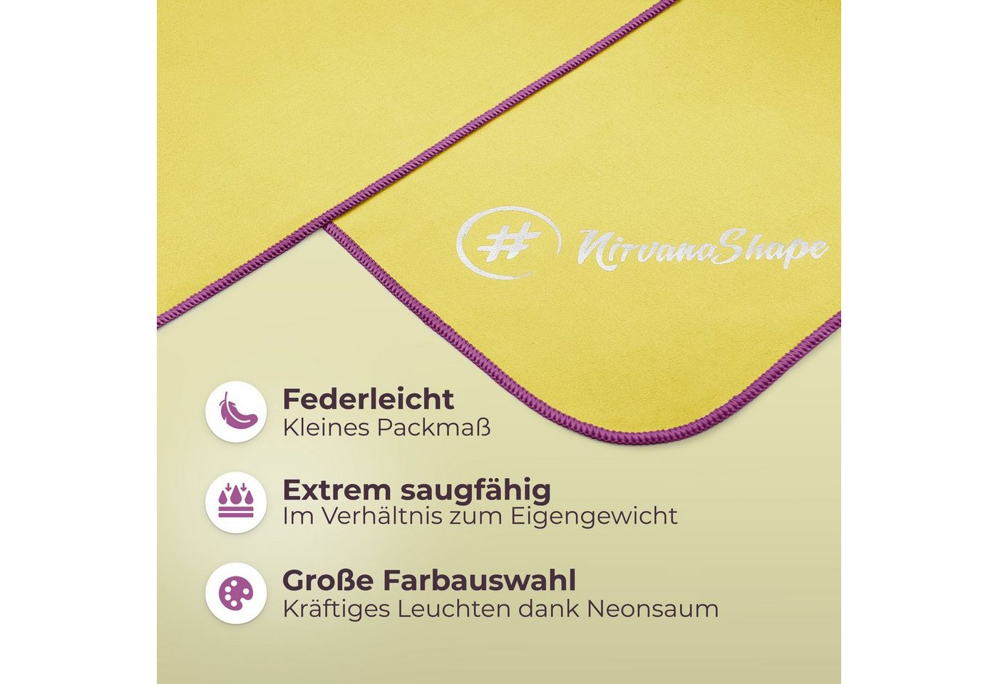 NirvanaShape Sporthandtuch Mikrofaser Handtuch, Badehandtuch, Reisehandtuch, Sporthandtuch, saugfähig, leicht, schnelltrocknend, für Reisen, Fitness, Yoga, Saun – Bild 2 von 5