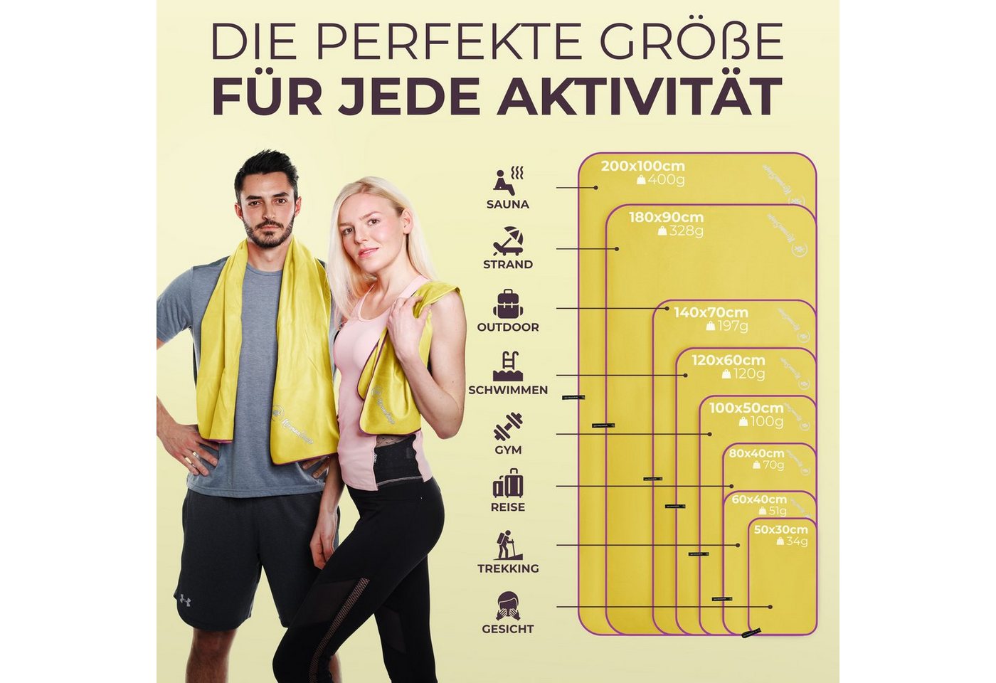 NirvanaShape Sporthandtuch Mikrofaser Handtuch, Badehandtuch, Reisehandtuch, Sporthandtuch, saugfähig, leicht, schnelltrocknend, für Reisen, Fitness, Yoga, Saun – Bild 4 von 5