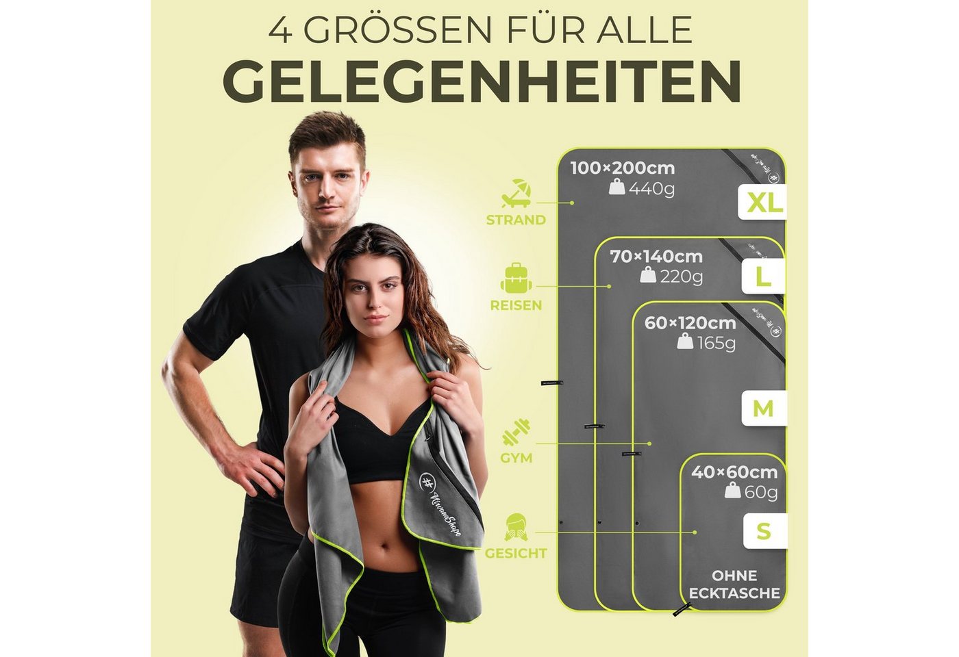 NirvanaShape Sporthandtuch Mikrofaser Handtuch, Microfaser Handtücher als Reisehandtuch, saugfähig, leicht, schnelltrocknend, für Reisen, Fitness, Yoga, Sauna – Bild 5 von 5