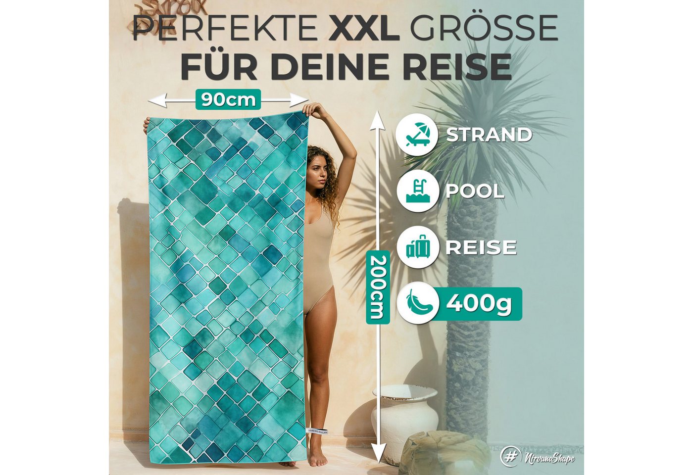 NirvanaShape Strandtuch Reise Handtuch Strandtuch XXL - Strandhandtuch, Mikrofaser Badetuch – Bild 2 von 5