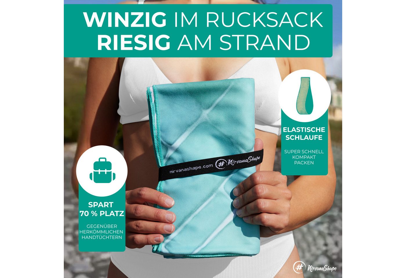 NirvanaShape Strandtuch Reise Handtuch Strandtuch XXL - Strandhandtuch, Mikrofaser Badetuch – Bild 4 von 5