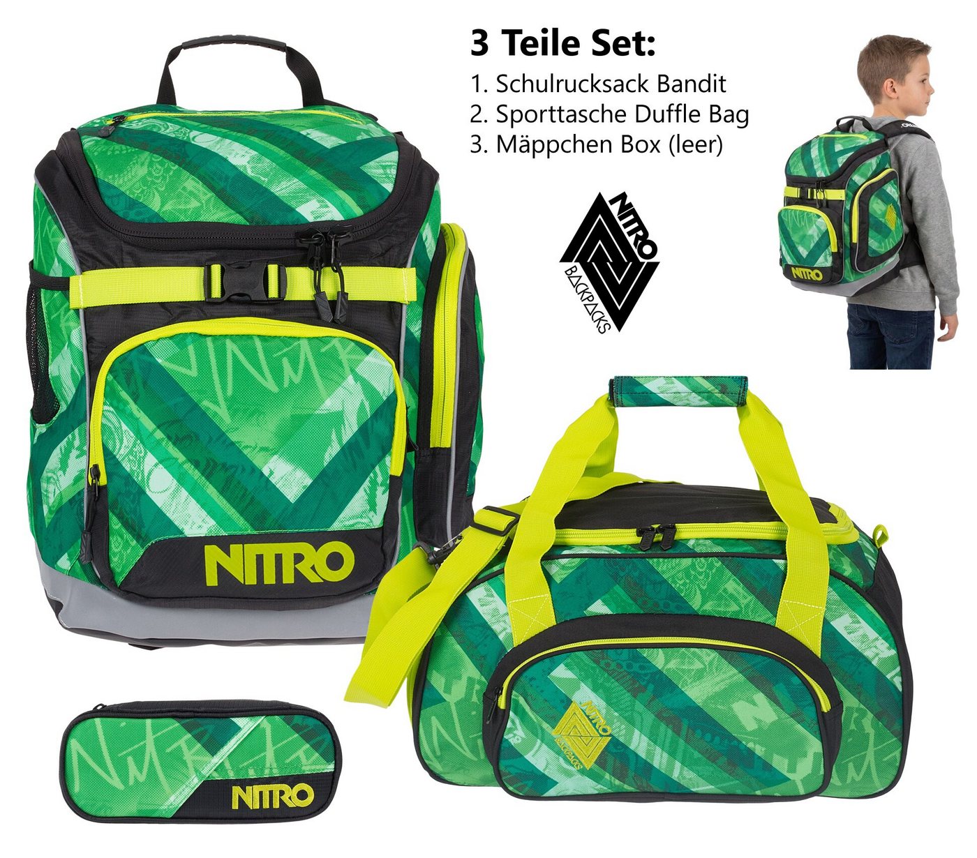 NITRO Schulrucksack Jungen Mädchen Rucksack Schulrucksackset (3 Teile Set, inkl. Sporttasche und Mäppchen Box), Schultasche Schulmappe Tasche – Bild 5 von 5