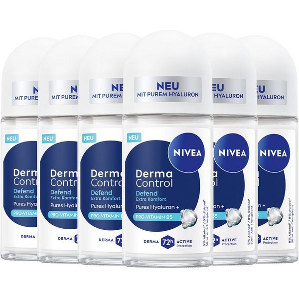 Nivea Deo-Roller Deodorant Derma Control Defend Roll-On 6 x 50ml, 6-tlg.