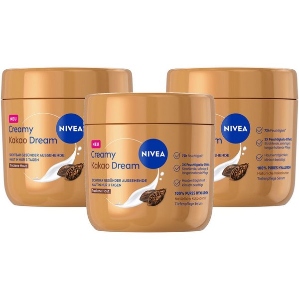 Nivea Feuchtigkeitscreme Body Kakao Dream 3x400ml, 3-tlg., 100% pures Hyaluron & natürliche Kakaobutter