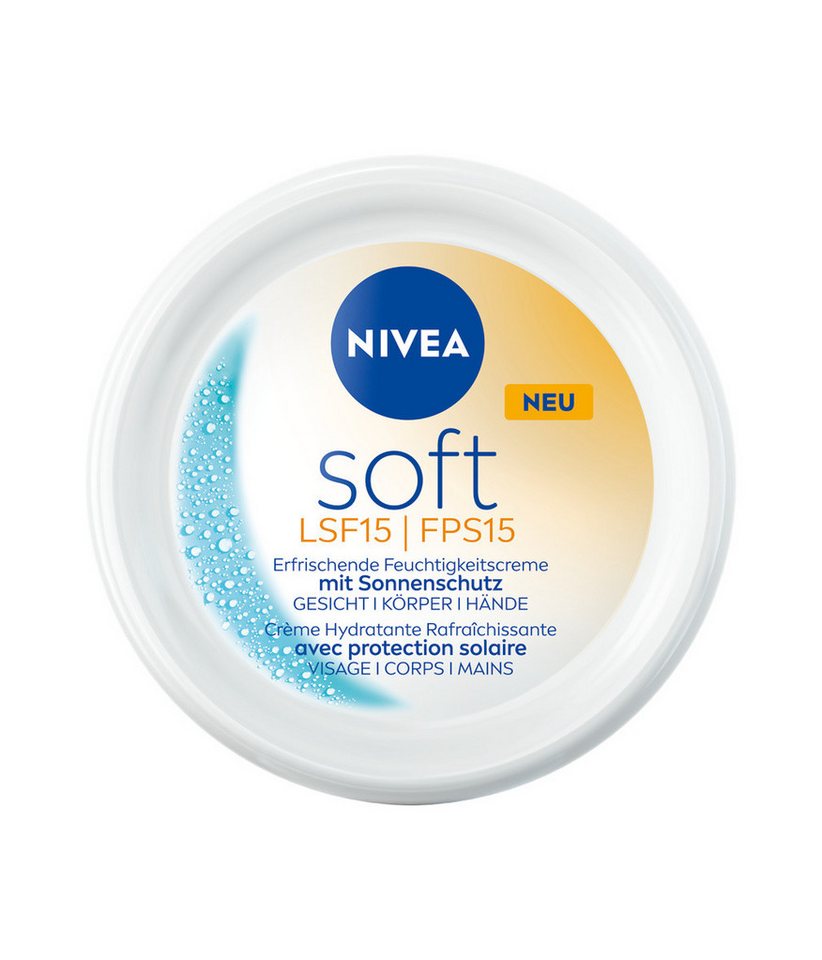 Nivea Feuchtigkeitscreme Soft mit Sonnenschutz Lichtschutzfaktor 15 3 x 100 ml, 3-tlg., 48h+ Feuchtigkeit, UVA- und UVB Schutz, Jojobaöl – Bild 2 von 5