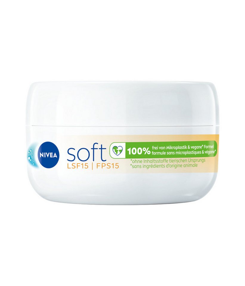 Nivea Feuchtigkeitscreme Soft mit Sonnenschutz Lichtschutzfaktor 15 3 x 100 ml, 3-tlg., 48h+ Feuchtigkeit, UVA- und UVB Schutz, Jojobaöl – Bild 3 von 5