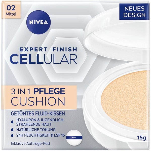 Nivea Foundation CELLULAR EXPERT FINISH 3IN1 CUSHION LSF 15, mit Hyaluronsäure