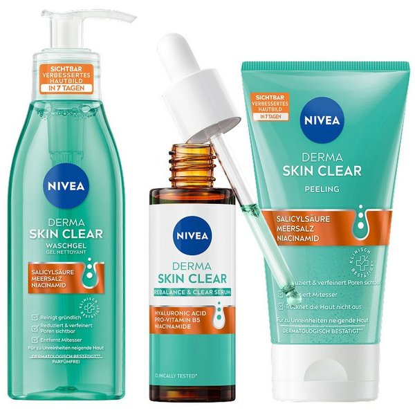 Nivea Gesichtsserum DERMA SKIN CLEAR Set Night Routine 3-teilig Set, 3-tlg.