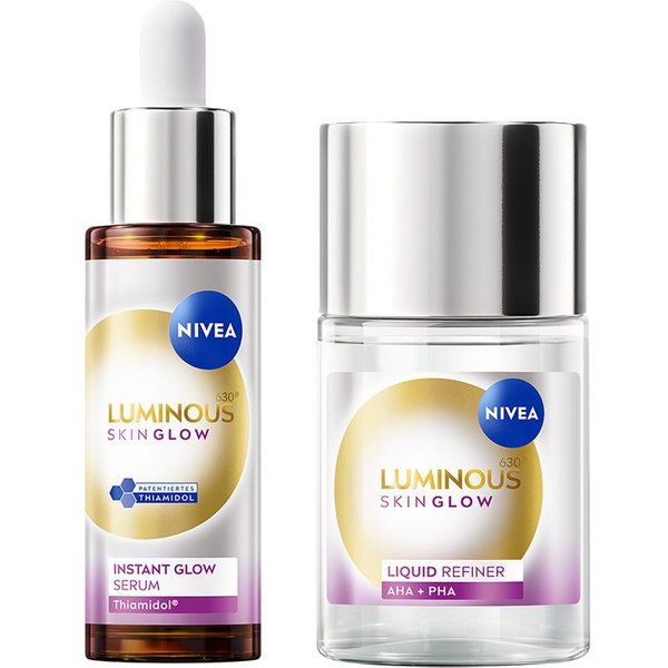 Nivea Gesichtsserum LUMINOUS630® Skin Glow Routine Set Instant Glow Serum + Liquid Refiner, 2-tlg., für einen ebenmäßigen Teint