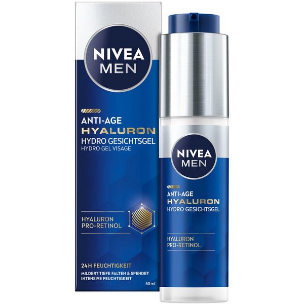 Nivea Men Anti-Aging-Creme ANTI-AGE HYALURON HYDRO GESICHTSGEL, mit Gel-Textur, dermatologisch bestätigt