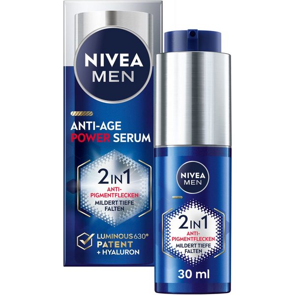 Nivea Men Gesichtsserum ANTI-AGE 2IN1 POWER SERUM, mit Hyaluron, 24 Stunden Feuchtigkeitsversorgung
