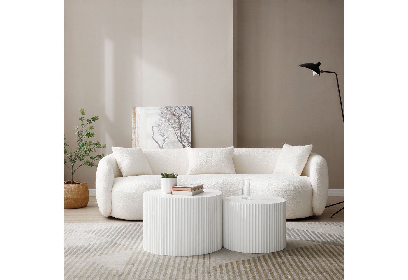 NJLyuhome Couchtisch Modernes Nesting Set, Wohnzimmer-Kaffeeset, Runde Couchtische (2-St), Wellen-Design-Beistelltisch-Set mit wellenförmiger Struktur – Bild 2 von 5