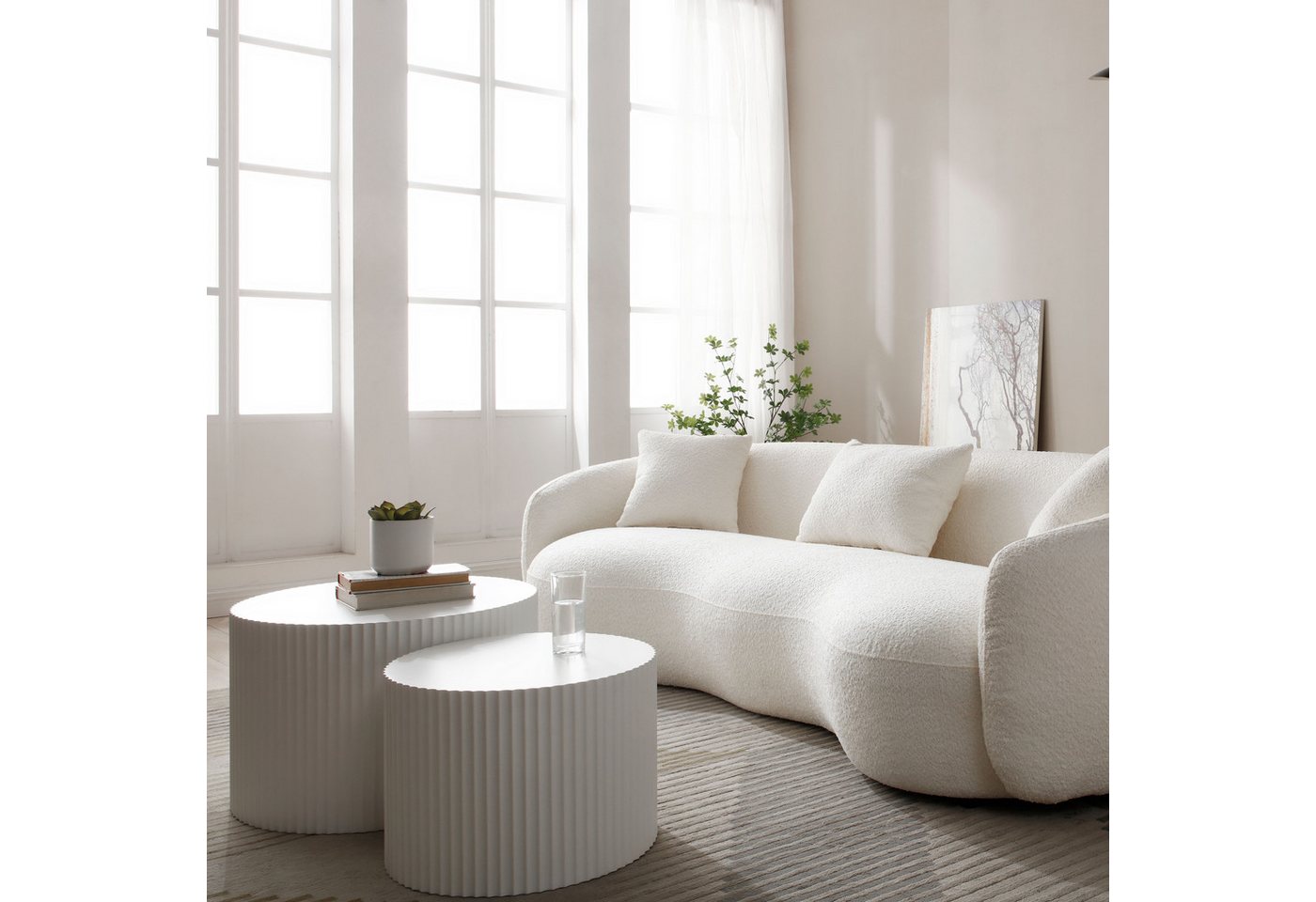NJLyuhome Couchtisch Modernes Nesting Set, Wohnzimmer-Kaffeeset, Runde Couchtische (2-St), Wellen-Design-Beistelltisch-Set mit wellenförmiger Struktur – Bild 5 von 5