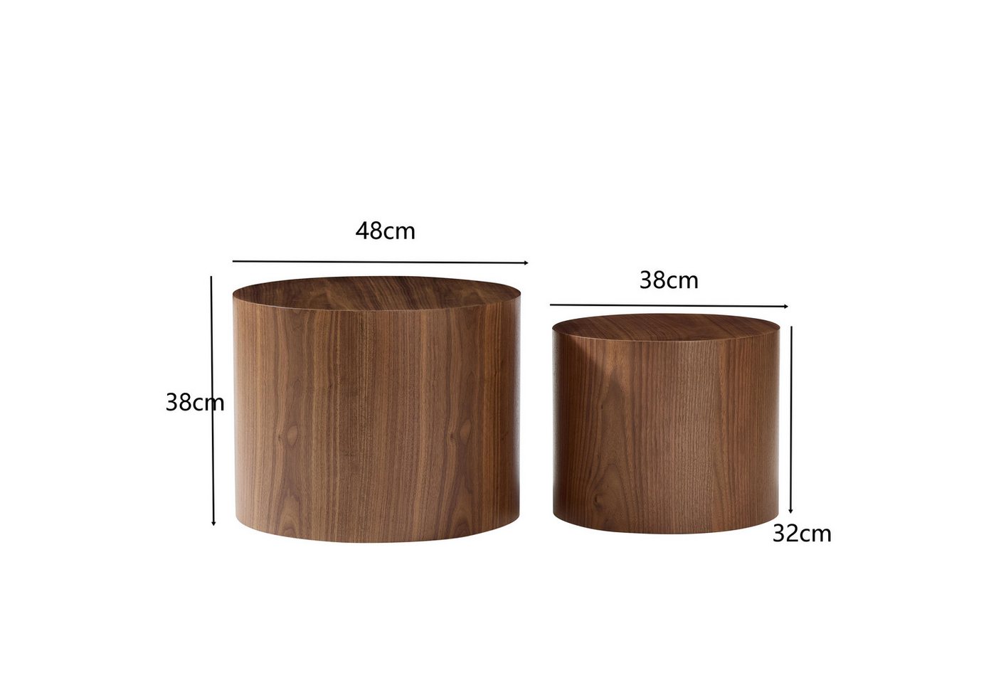 NJLyuhome Couchtisch Wohnzimmertisch, 2-teiliges Beistelltisch-Set Holzoptik aus MDF (2-St), rund & platzsparend – Durchmesser 48 cm/38 cm, Höhe 38 cm/32 cm – Bild 2 von 5