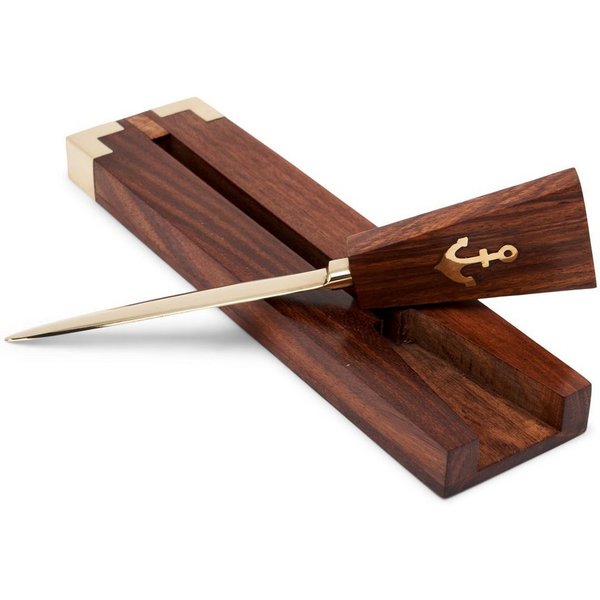 NKlaus Brieföffner Brieföffner Messsing mit Holzgriff 22x5cm Kuvertöffner Ankermotiv Brie, Made in Germnay
