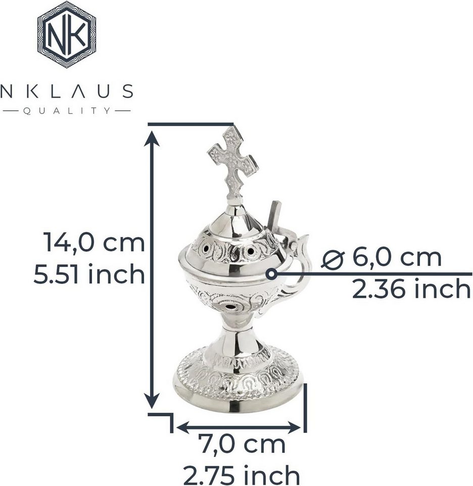 NKlaus Räucherschale 2934 Stand-Weihrauch-Gefäß Messing Vernickelt Hand, Räuchergefäß – Bild 2 von 3