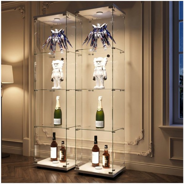 NMCXXO Glasvitrine Glasvitrine mit LED-Beleuchtung, modern und stilvoll (1 tlg) Standvitrine/Glasvitrine Glastür 4-lagig, Große Kapazität