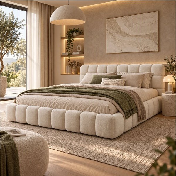 NMCXXO Polsterbett Elegantes Polsterbett mit Kopfteil – Stilvoll & Komfortabel (ohne Matratze), Modernes Bett mit hochwertigem gepolstertem Kopfteil