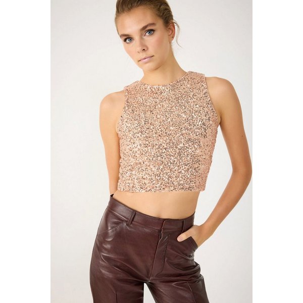 No Matter What Blusentop Ärmellose Bluse mit Paillettenbesatz und Rundhalsausschnitt