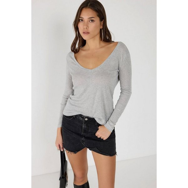 No Matter What Blusentop Basic-Bluse mit weitem Ausschnitt und langen Ärmeln