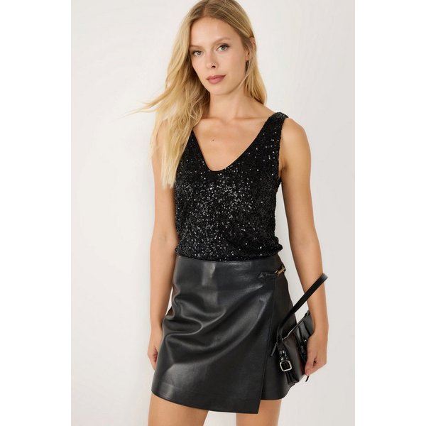 No Matter What Blusentop Paillettenbluse mit V-Ausschnitt
