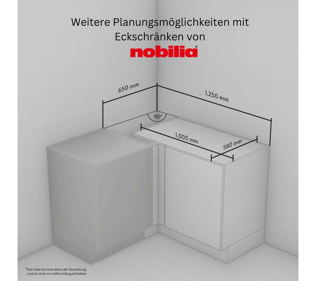 nobilia® Eckunterschrank "MIAMI", vormontiert mit höhenverstellbaren Sockelfüßen, Breite 100 cm – Bild 4 von 5