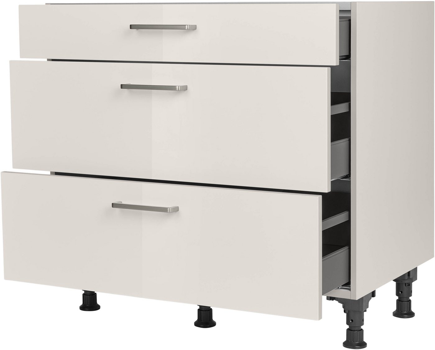 nobilia® Unterschrank "Flash", vormontiert, mit höhenverstellbaren Sockelfüßen, in den Breiten 30, 45, 60 und 90 cm, mit Schubkasten und Auszügen – Bild 2 von 5