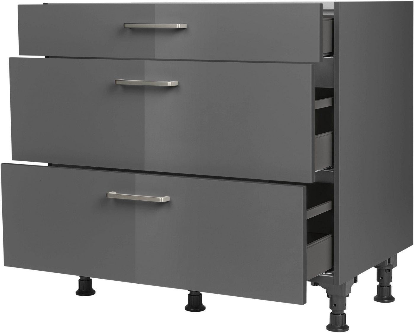 nobilia® Unterschrank "Flash", vormontiert, mit höhenverstellbaren Sockelfüßen, in den Breiten 30, 45, 60 und 90 cm, mit Schubkasten und Auszügen – Bild 2 von 5