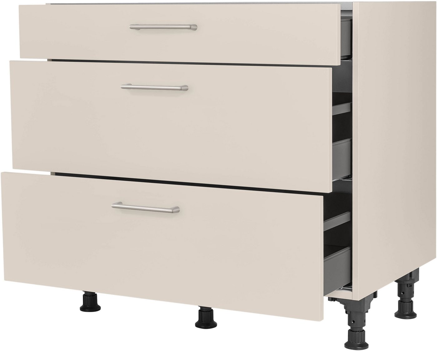 nobilia® Unterschrank "Laser", vormontiert, mit höhenverstellbaren Sockelfüßen, in den Breiten 30, 45, 60 und 90 cm, mit Schubkasten und Auszügen – Bild 2 von 5