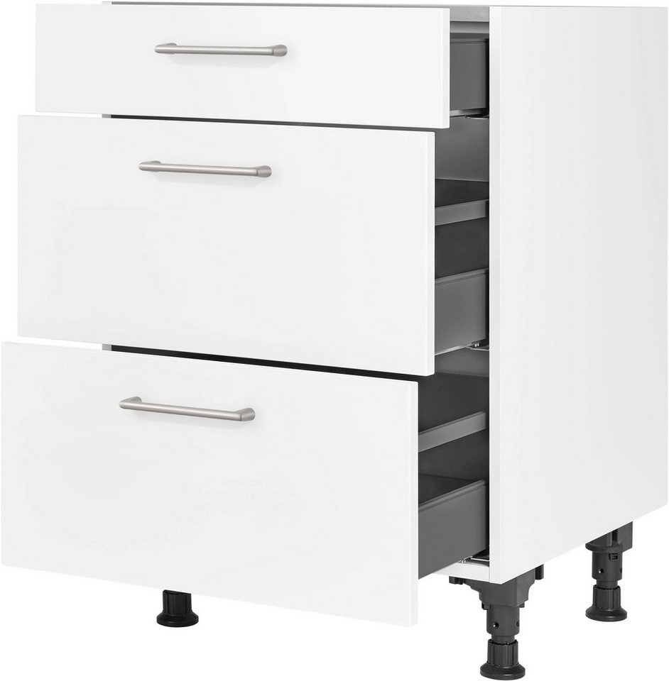 nobilia® Unterschrank "Laser", vormontiert, mit höhenverstellbaren Sockelfüßen, in den Breiten 30, 45, 60 und 90 cm, mit Schubkasten und Auszügen – Bild 2 von 5
