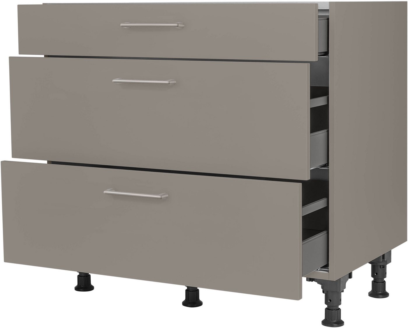 nobilia® Unterschrank "Laser", vormontiert, mit höhenverstellbaren Sockelfüßen, in den Breiten 30, 45, 60 und 90 cm, mit Schubkasten und Auszügen – Bild 2 von 5