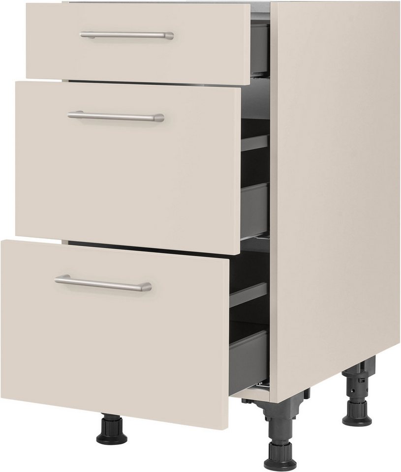 nobilia® Unterschrank "Laser", vormontiert, mit höhenverstellbaren Sockelfüßen, in den Breiten 30, 45, 60 und 90 cm, mit Schubkasten und Auszügen – Bild 2 von 5