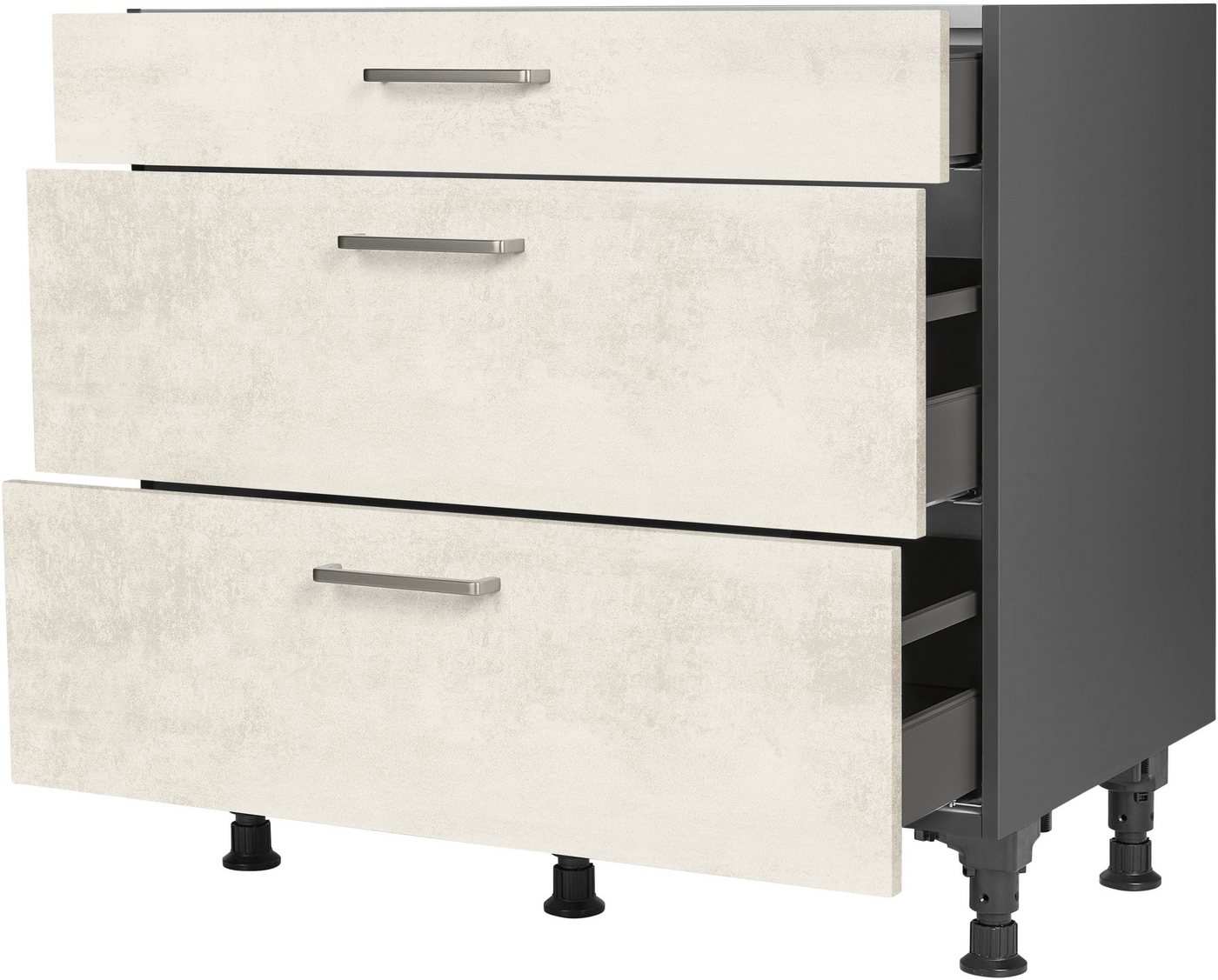 nobilia® Unterschrank "Riva", vormontiert, mit höhenverstellbaren Sockelfüßen, in den Breiten 30, 45, 60 und 90 cm, mit Schubkasten und Auszügen – Bild 2 von 5
