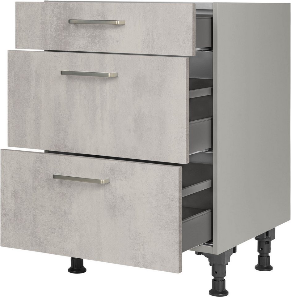 nobilia® Unterschrank "Riva", vormontiert, mit höhenverstellbaren Sockelfüßen, in den Breiten 30, 45, 60 und 90 cm, mit Schubkasten und Auszügen – Bild 2 von 5