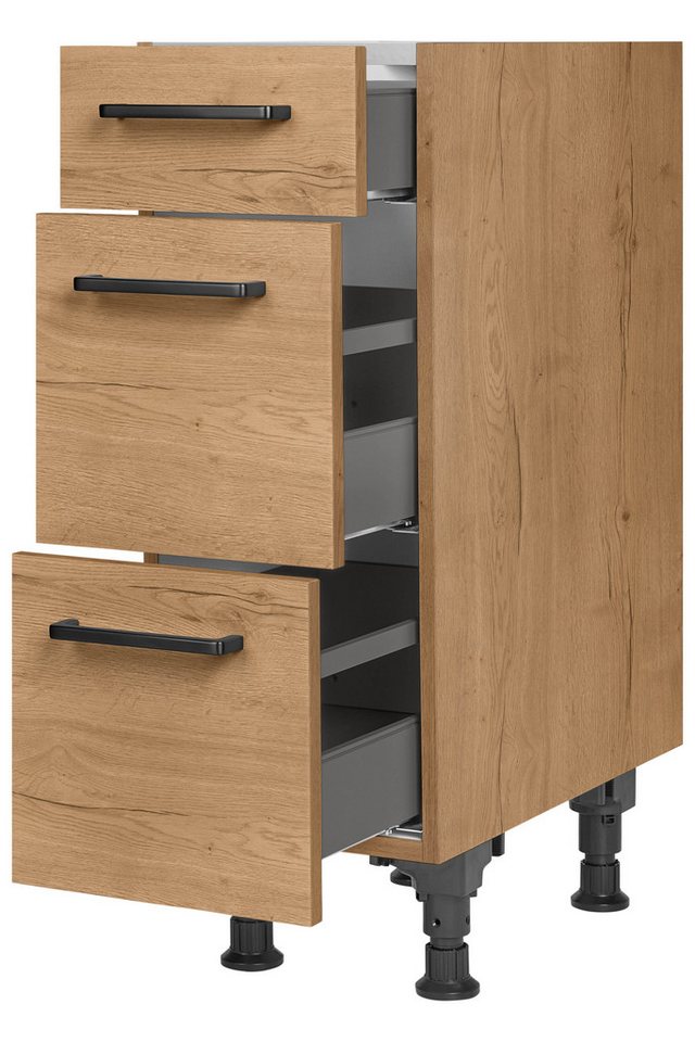 nobilia® Unterschrank "Structura", vormontiert, mit höhenverstellbaren Sockelfüßen, in den Breiten 30, 45, 60 und 90 cm, mit Schubkasten und Auszügen – Bild 2 von 5