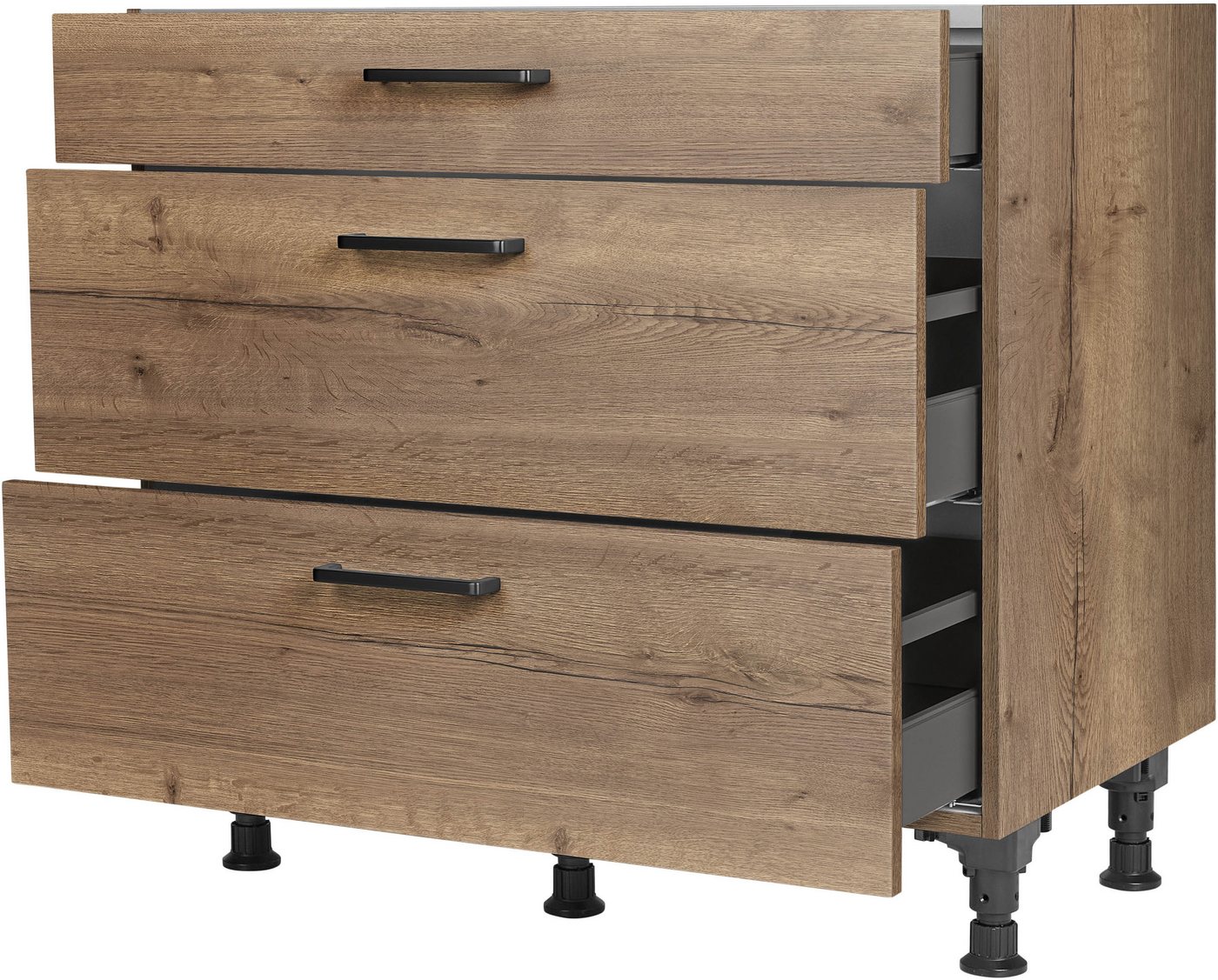 nobilia® Unterschrank "Structura", vormontiert, mit höhenverstellbaren Sockelfüßen, in den Breiten 30, 45, 60 und 90 cm, mit Schubkasten und Auszügen – Bild 2 von 5