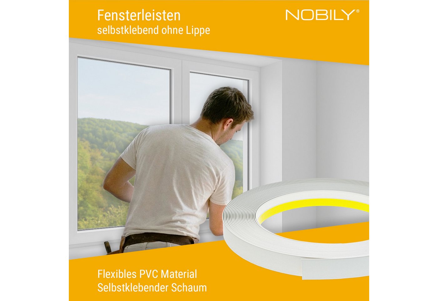 Nobily Fensterleiste PVC, 20mm ohne Lippe, selbstklebend, Zierleisten zur Montage, selbstklebend, Kunststoff, Farbe: Weiß – Bild 2 von 5