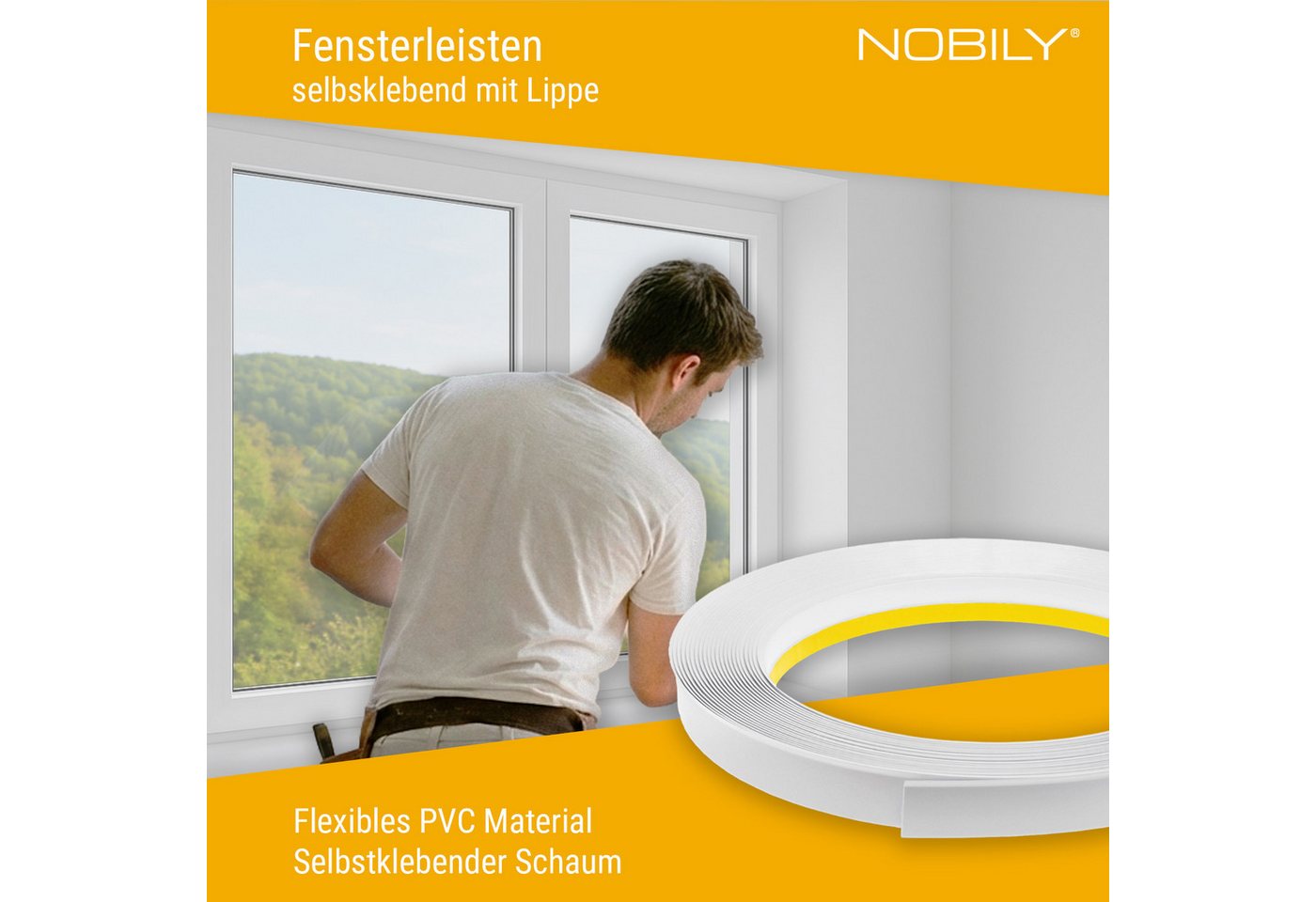 Nobily Fensterleiste PVC, 30mm mit Lippe, selbstklebend, Zierleisten zur Montage, selbstklebend, Kunststoff, Farbe: Weiß – Bild 4 von 5