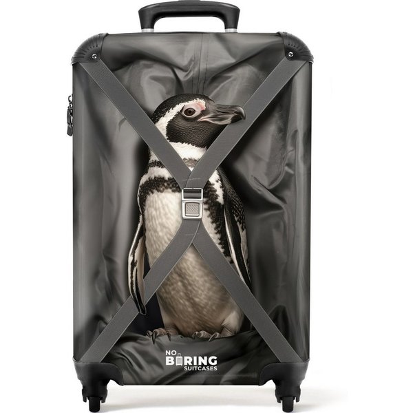 NoBoringSuitcases.com© Hartschalen-Trolley Der Pinguin ist mit von der Partie 55x35x20cm, Reisetasche mit Rollen, Koffer Handgepäck Flugzeug