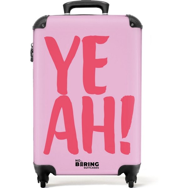 NoBoringSuitcases.com© Hartschalen-Trolley Lila mit rosa Zitat 'yeah' 55x35x20cm, Handgepäck Koffer & Trolleys, Luggage, Reisekoffer Frauen