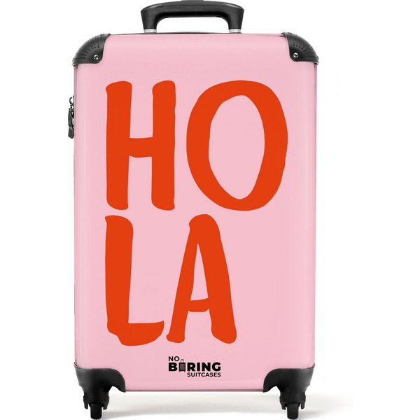 NoBoringSuitcases.com© Hartschalen-Trolley Rosa mit rotem Spruch 'hola' 55x35x20cm, Handgepäck Koffer & Trolleys, Luggage, Reisekoffer Frauen