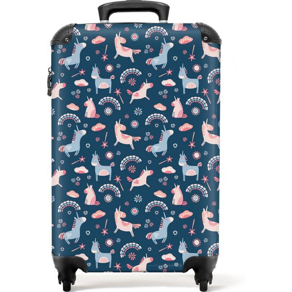 NoBoringSuitcases.com© Kinderkoffer Einhorn - Blumen - Regenbogen - Mädchen - Pastell 55x35x20cm, Handgepäck-Koffer, Kinderkoffer, Reisekoffer Mädchen