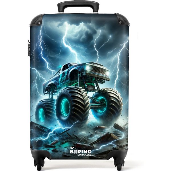 NoBoringSuitcases.com© Kinderkoffer Großer Monstertruck mit blauen Akzenten 55x35x20cm, Handgepäck Koffer, Hartschalenkoffer Kinder, Reisekoffer Jungen