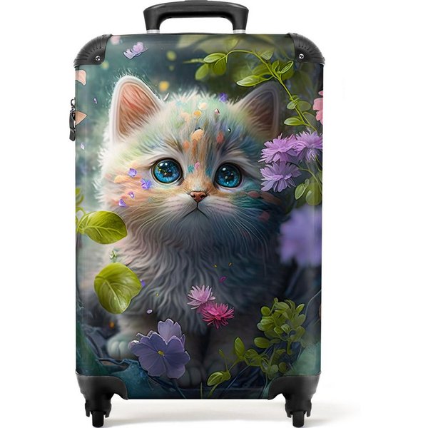 NoBoringSuitcases.com© Kinderkoffer Kätzchen - Blumen - Wald - Illustration - Katze 55x35x20cm, Reisetasche mit Rollen, Koffer Handgepäck Flugzeug