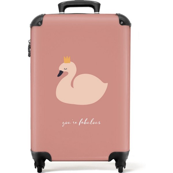 NoBoringSuitcases.com© Kinderkoffer Schwan - Rosa - Krone - Du bist fabelhaft - Sprichwörter 55x35x20cm, Handgepäck-Koffer, Kinderkoffer, Reisekoffer Mädchen