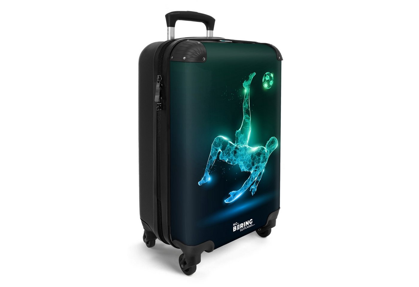 NoBoringSuitcases.com© Kinderkoffer Silhouette eines Fußballspielers in Grün und Blau 55x35x20cm, Handgepäck Koffer, Hartschalenkoffer Kinder, Reisekoffer Junge – Bild 2 von 5
