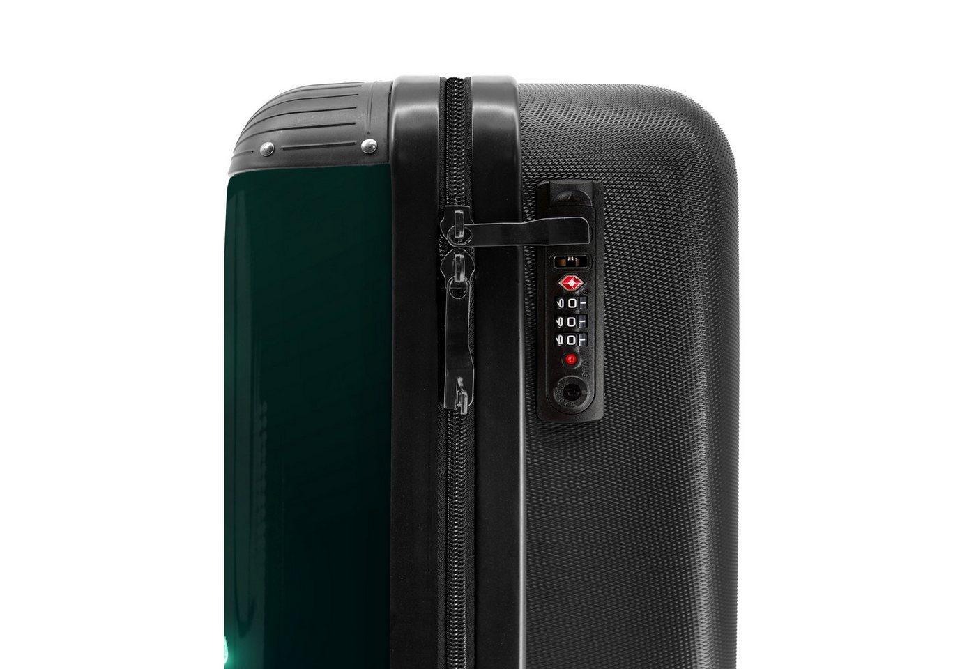 NoBoringSuitcases.com© Kinderkoffer Silhouette eines Fußballspielers in Grün und Blau 55x35x20cm, Handgepäck Koffer, Hartschalenkoffer Kinder, Reisekoffer Junge – Bild 5 von 5